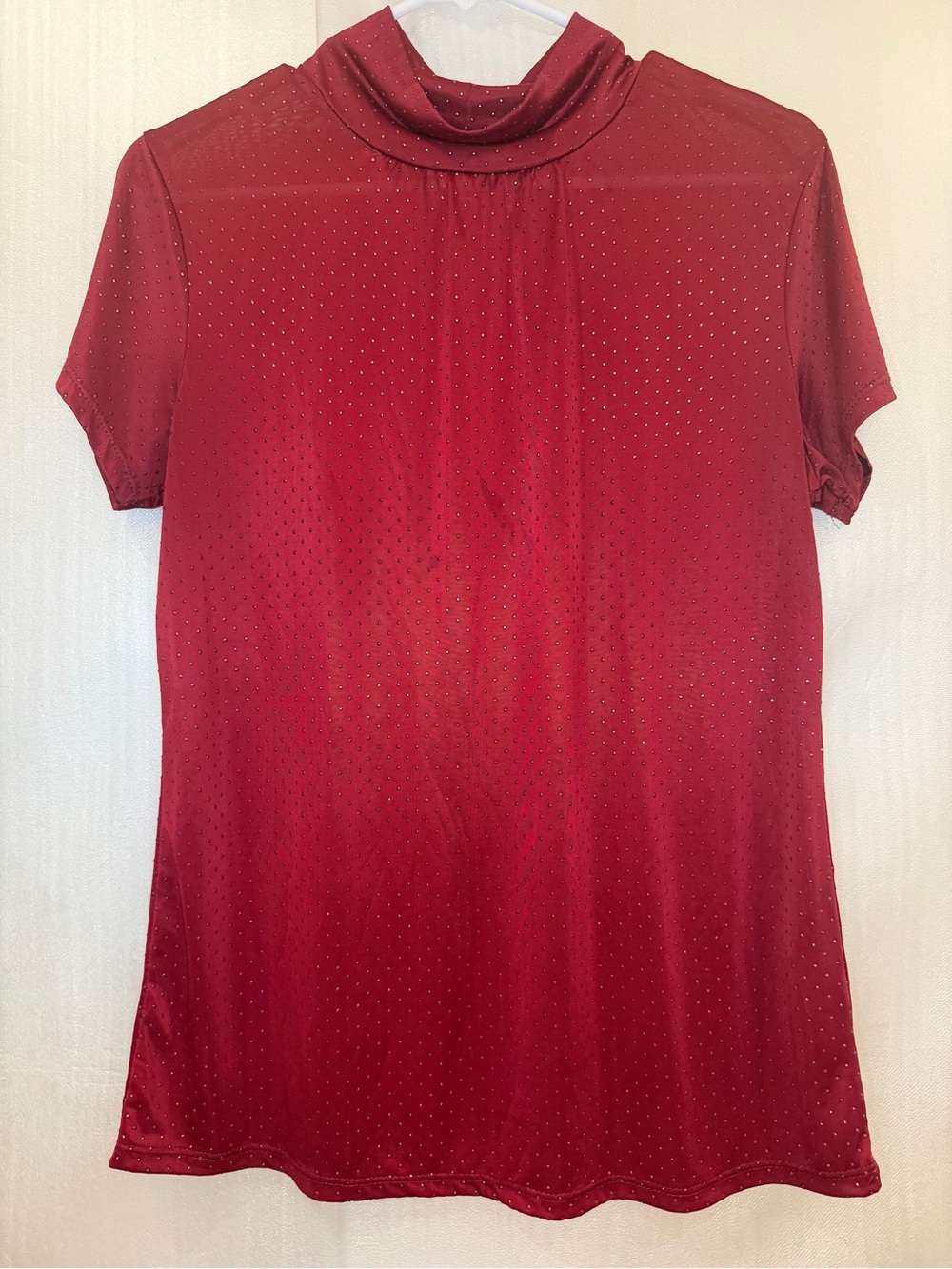 Y2K Mock Neck Short Sleeve Top with Tonal Micro Dots Size M
